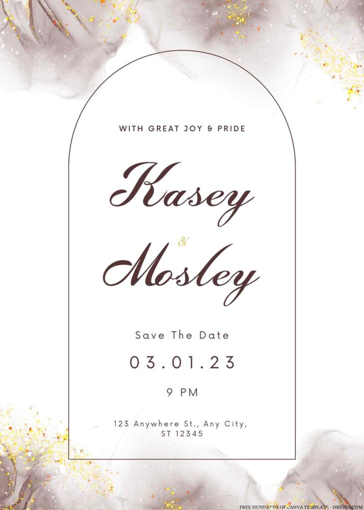 Free Editable Burgundy Gold Ink Splash Wedding Invitation 