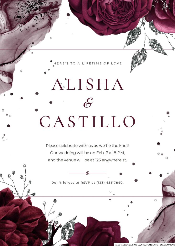 Free Editable Dark Roses Flower Black Leaves Wedding Invitation