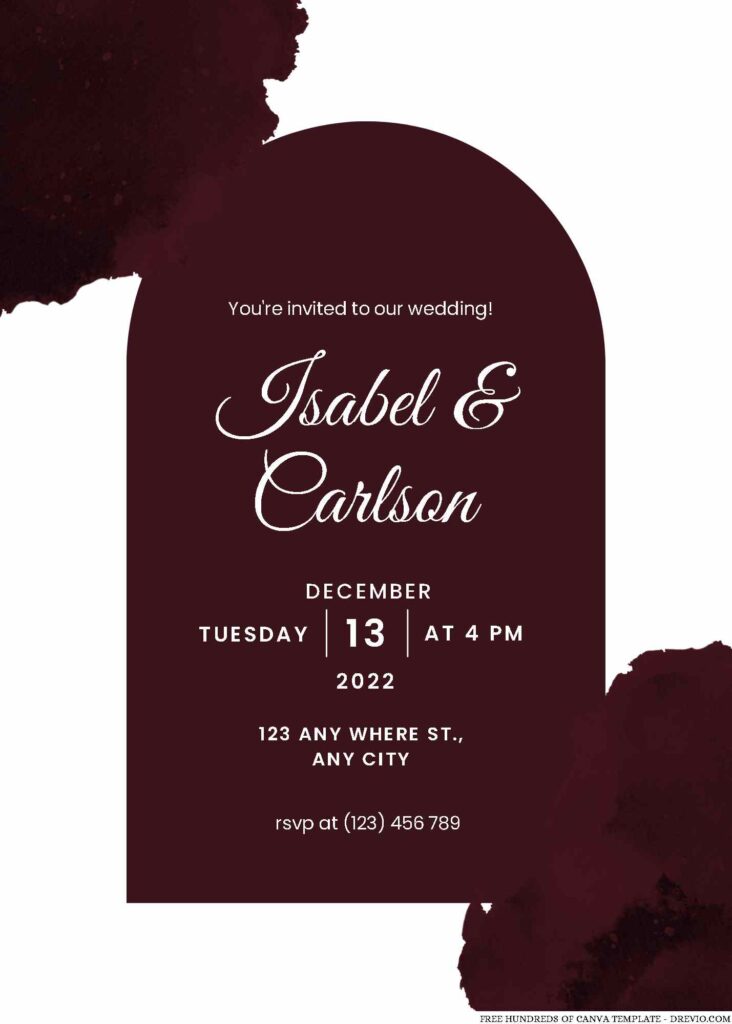 Free Editable Burgundy Watercolor Splash Wedding Invitation