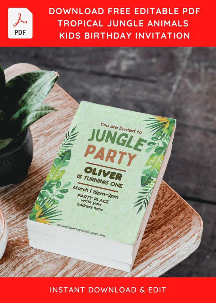 (Free Editable PDF) Bright Safari Jungle Birthday Invitation Templates with colorful wording