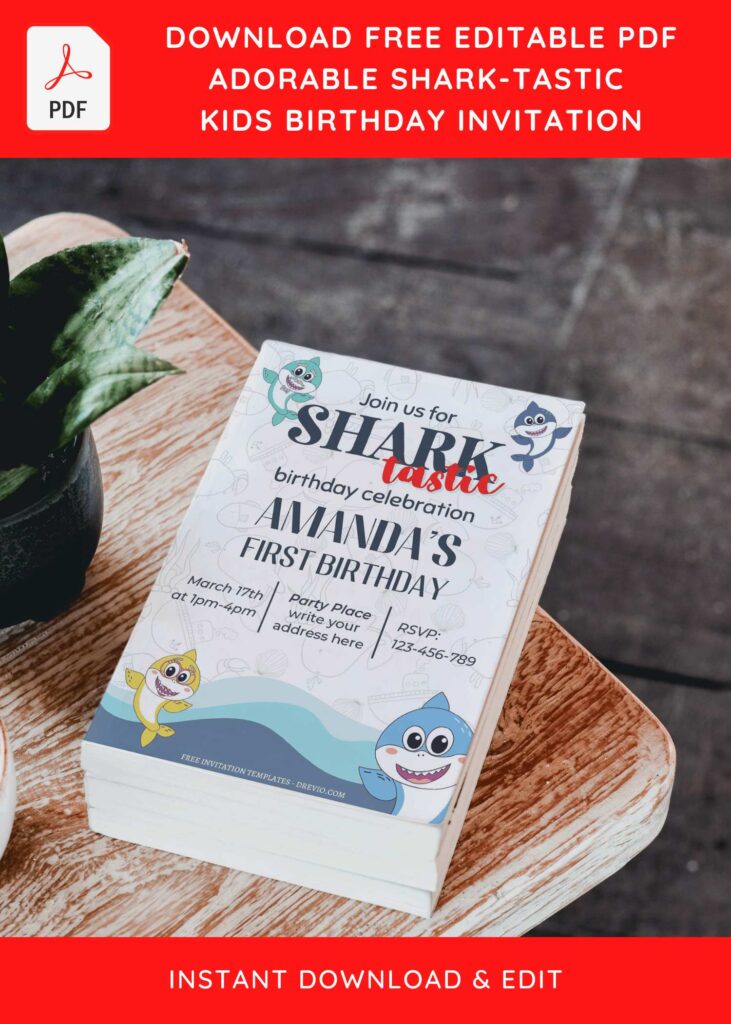 Invitation Template of (Free Editable PDF) SHARK-TASTIC Birthday Invitation Templates 4