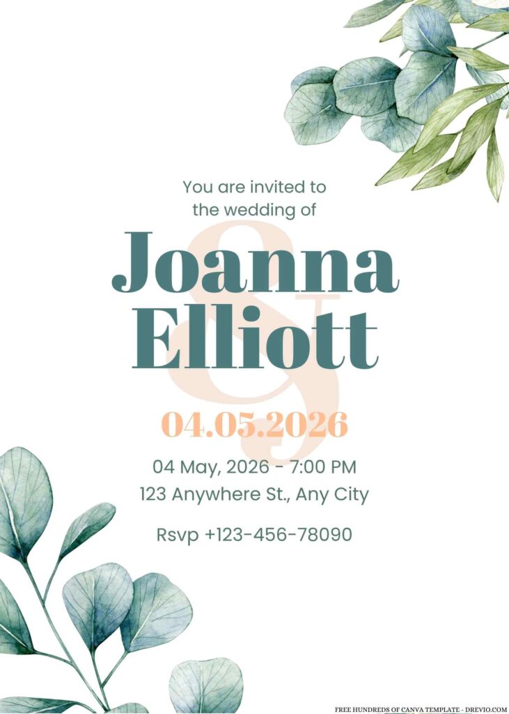 Invitation Template of 18+ Watercolor Illustration Green Leaves Canva Wedding Invitation Templates 6