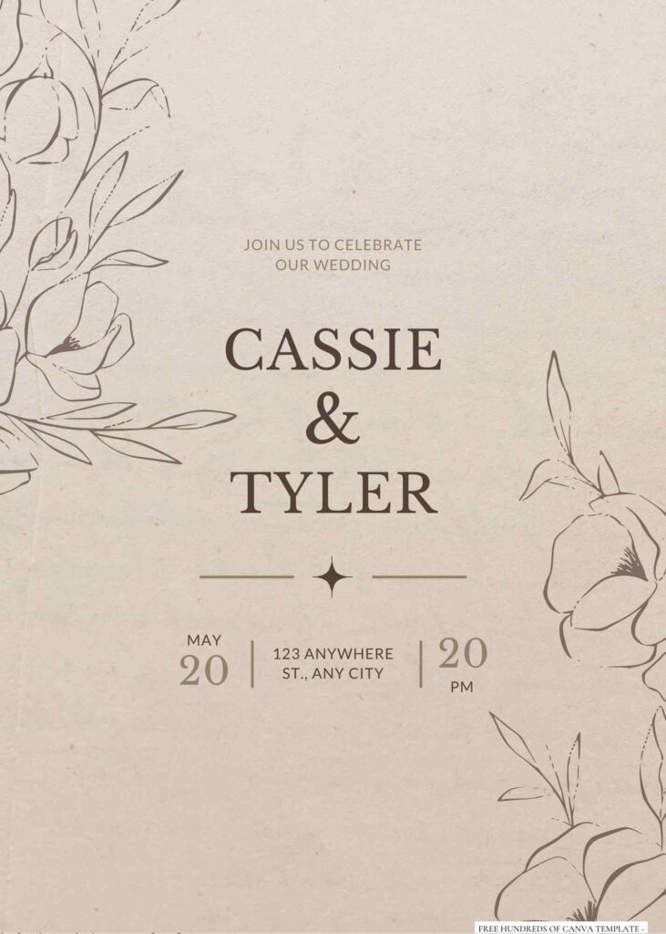 Vintage Minimalist Hand Drawn Floral Canva Wedding Invitation Templates