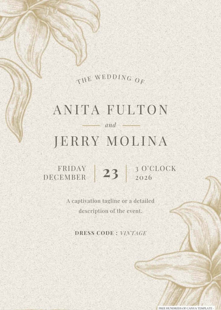 Invitation Template of 20+ Vintage Line Drawing Floral Canva Wedding Invitation Templates 10