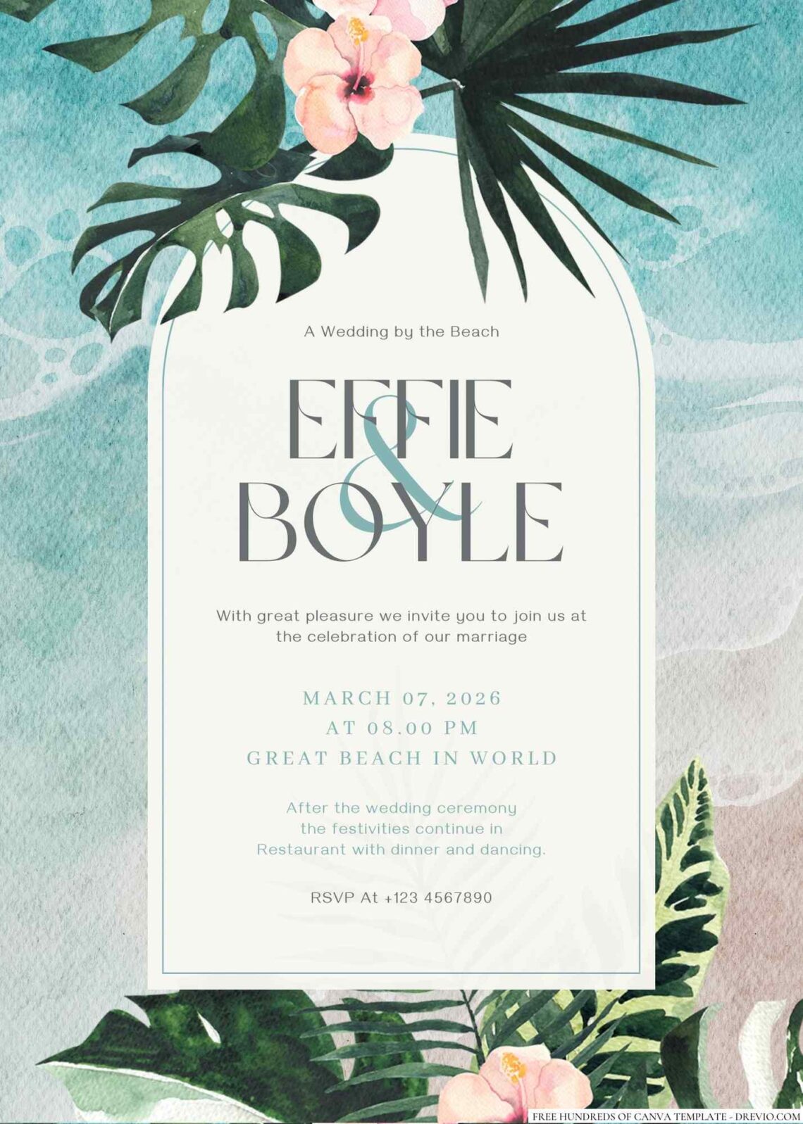 Free Editable Tropical Floral Full Color Wedding Invitation