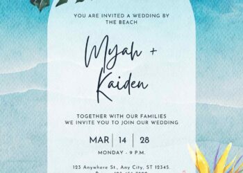 Free Editable Tropical Summer Flower Wedding Invitation