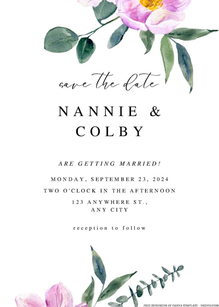 Watercolor Anemone Eucalyptus Canva Wedding Invitation Templates