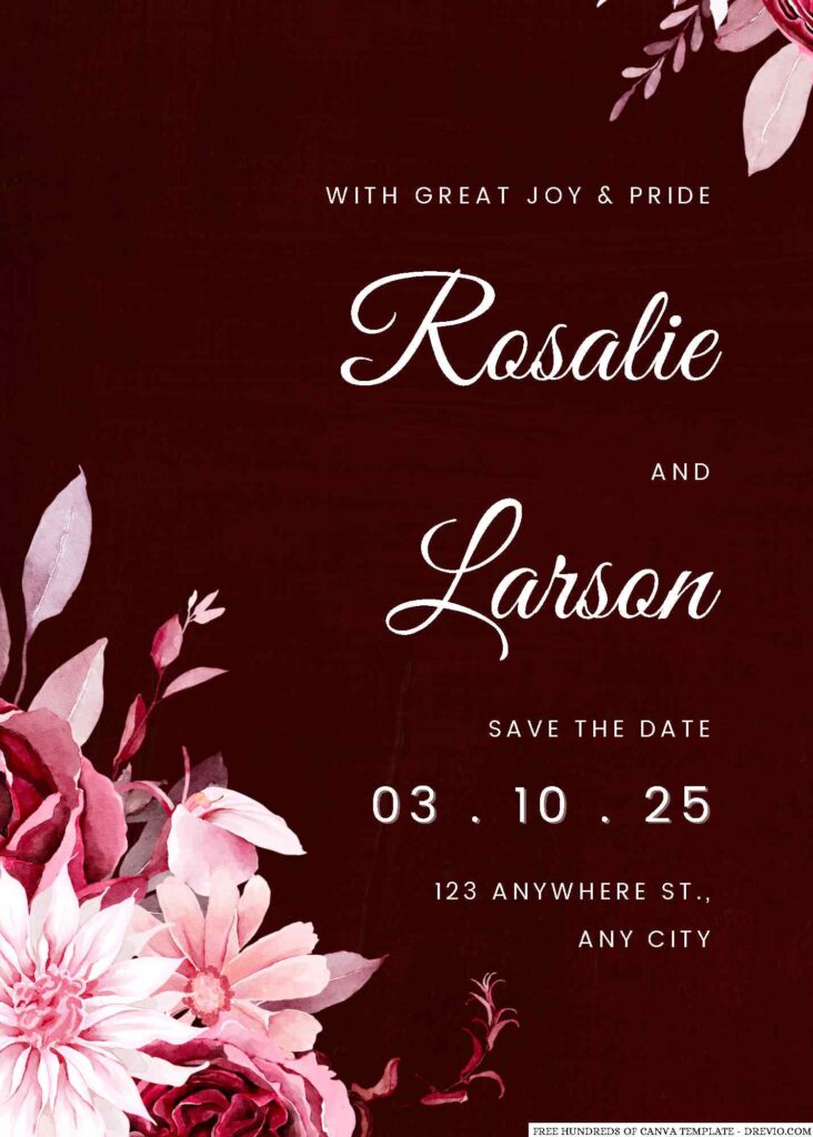 Invitation Template of 14+ Watercolor Burgundy Floral Canva Wedding Invitation Templates 8