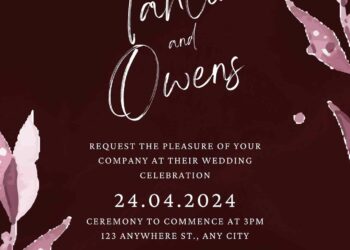 Free Editable Tropical Burgundy Wedding Invitation