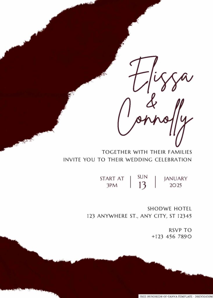 Free Editable White Burgundy Paper Color Wedding Invitation