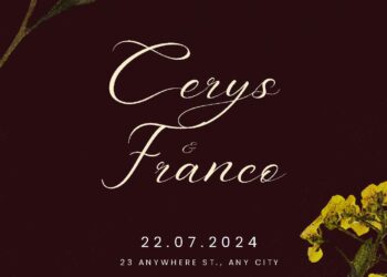 Free Editable Burgundy Pressed Yellow Flower Wedding Invitation