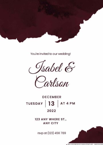 18+ Burgundy Watercolor Splash Canva Wedding Invitation Templates ...