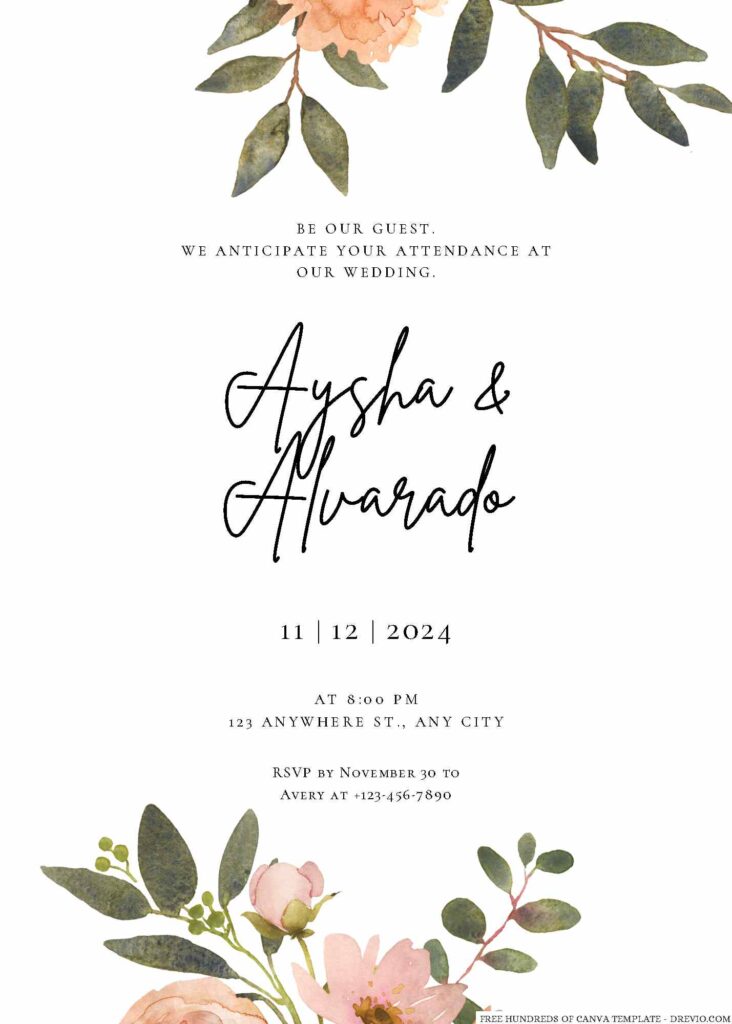 Free Editable Watercolor Terracotta Floral Wedding Invitation 