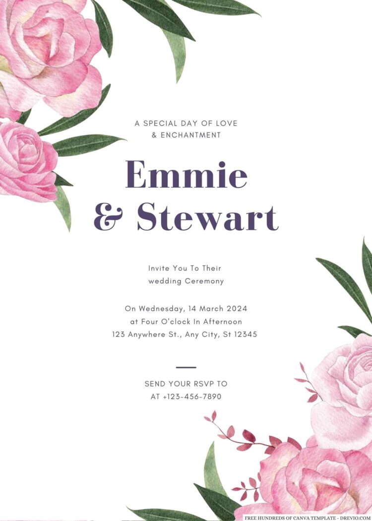 18+ Watercolor Floral Purple Pink Canva Wedding Invitation Templates