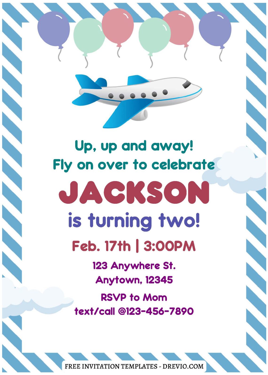 (Free Editable PDF) Adorable Airplane Themed Birthday Invitation ...