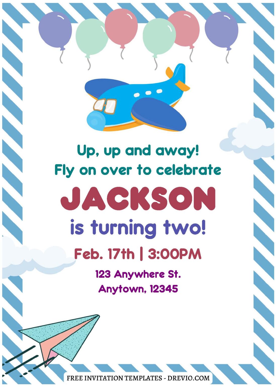 (Free Editable PDF) Adorable Airplane Themed Birthday Invitation ...