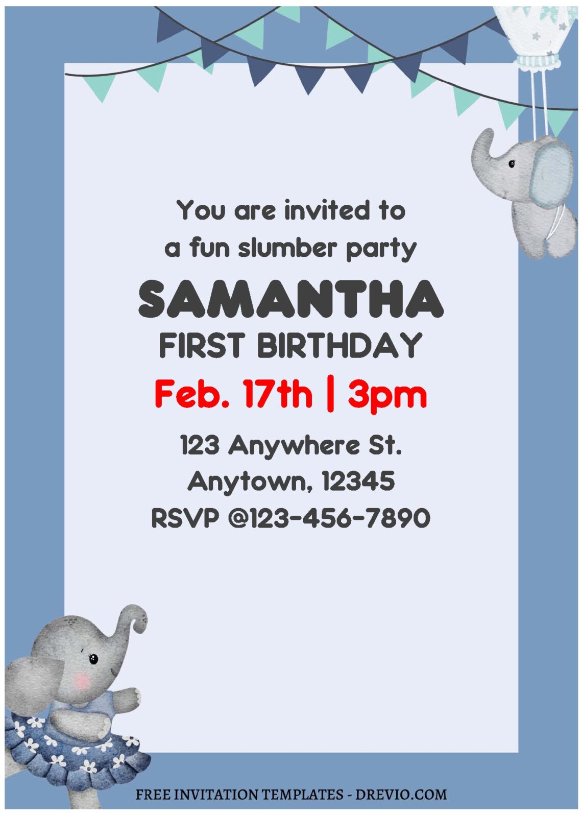 (Free Editable PDF) Little Peanut Elephant Birthday Invitation Templates B