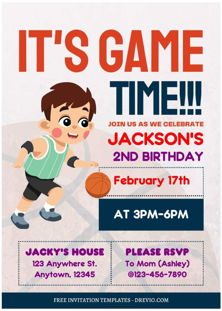 (Free Editable PDF) Awesome Basketball Birthday Invitation Templates with colorful text