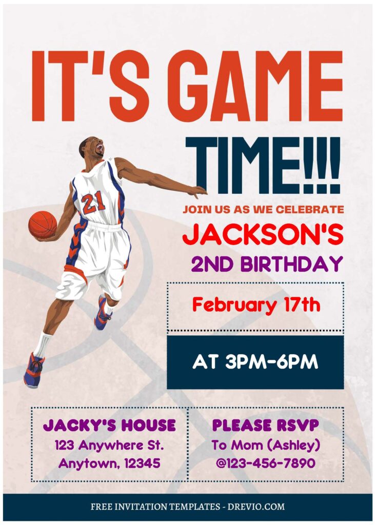 (Free Editable PDF) Awesome Basketball Birthday Invitation Templates with awesome basketball player dunking