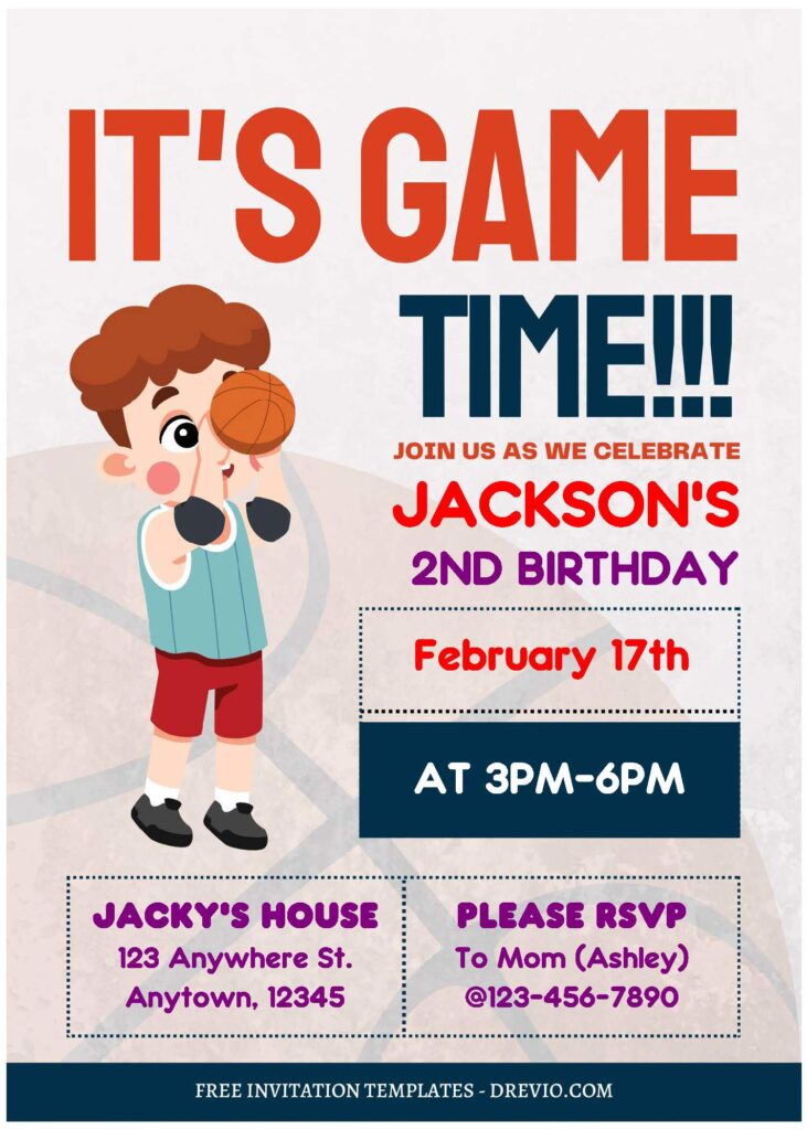 (Free Editable PDF) Awesome Basketball Birthday Invitation Templates with cute wording