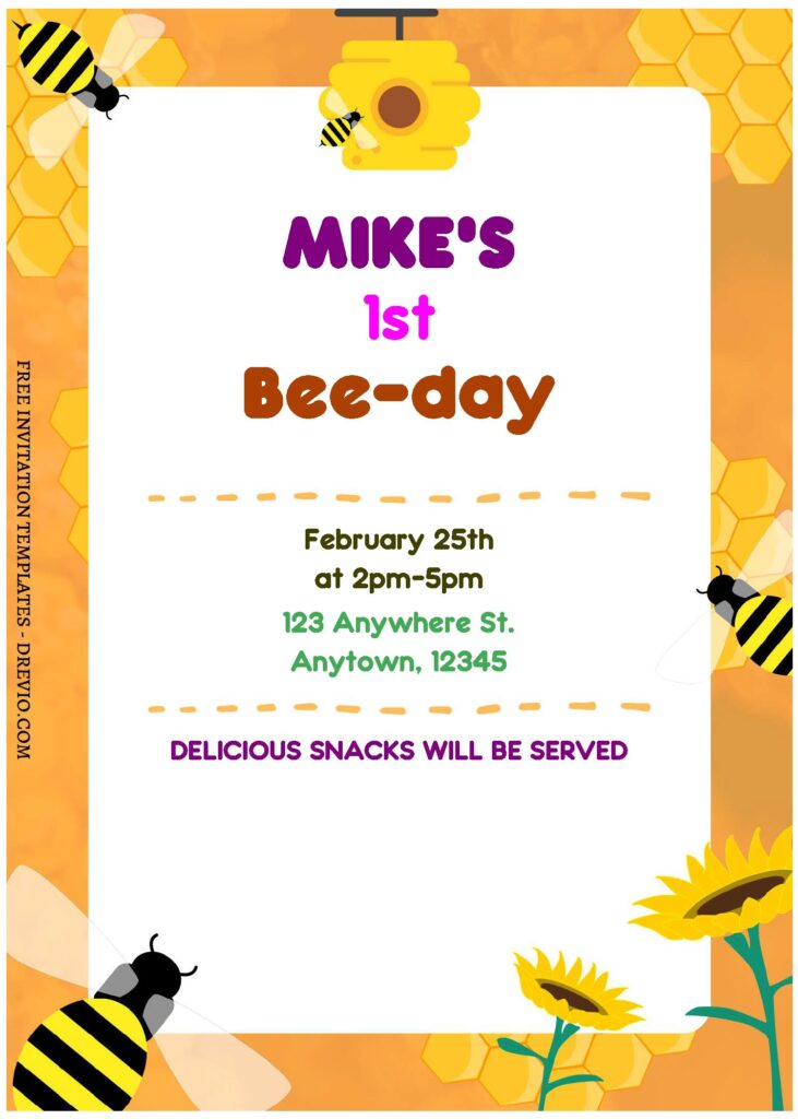 Invitation Template of (Free Editable PDF) Adorable Kids Bee-Day Birthday Invitation Templates 3