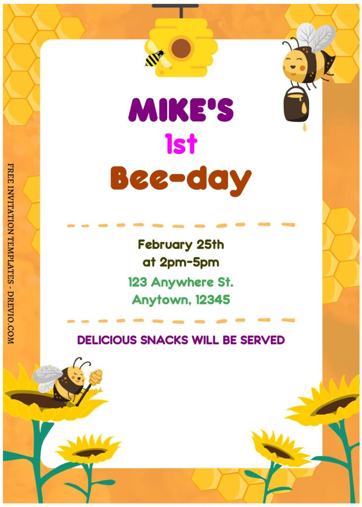 Invitation Template of (Free Editable PDF) Adorable Kids Bee-Day Birthday Invitation Templates 2