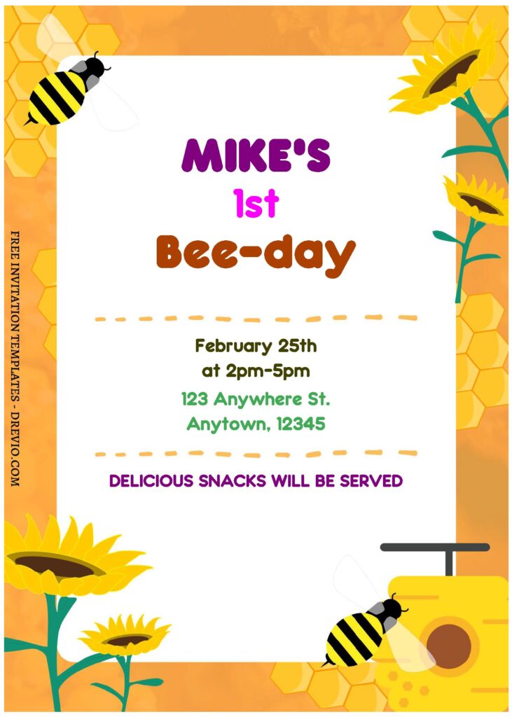 Invitation Template of (Free Editable PDF) Adorable Kids Bee-Day Birthday Invitation Templates 1