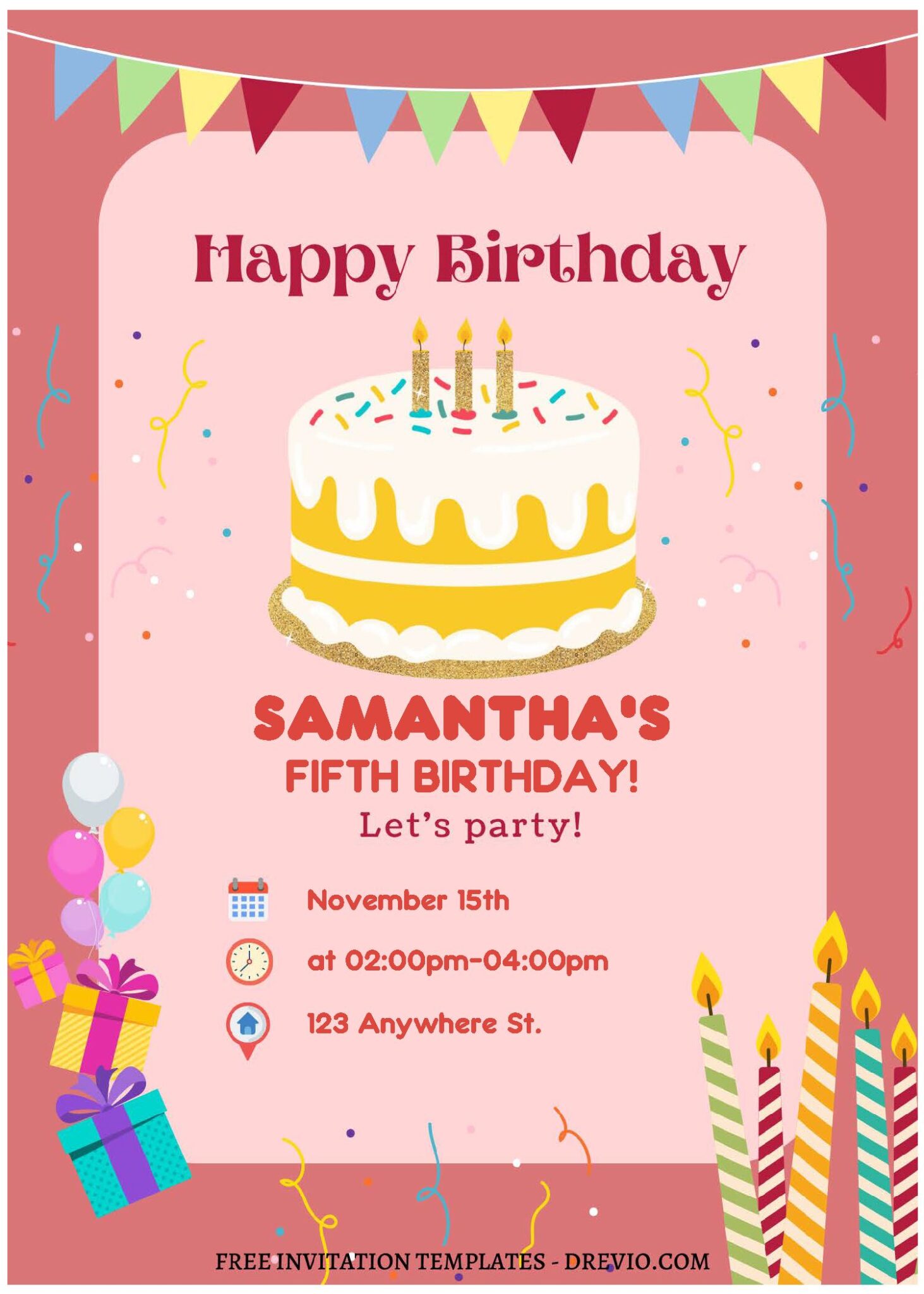 (Free Editable PDF) Colorful Pastel Kids Birthday Invitation Templates ...