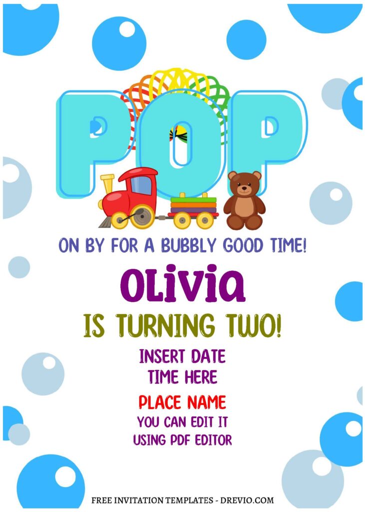 (Free Editable PDF) POP-IT Bubble Party Birthday Invitation Templates with blue bubbles