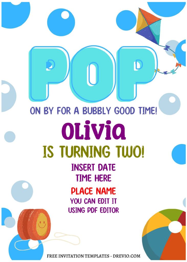(Free Editable PDF) POP-IT Bubble Party Birthday Invitation Templates with pink bubbles