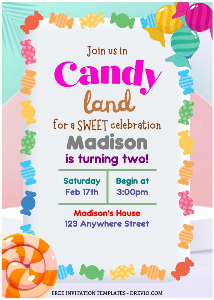 (Free Editable PDF) Sweet Candyland Birthday Invitation Templates with colorful gummy bear