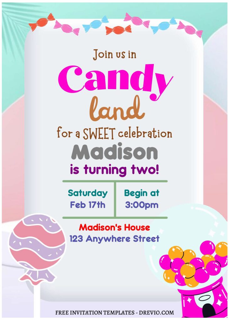 (Free Editable PDF) Sweet Candyland Birthday Invitation Templates with colorful design