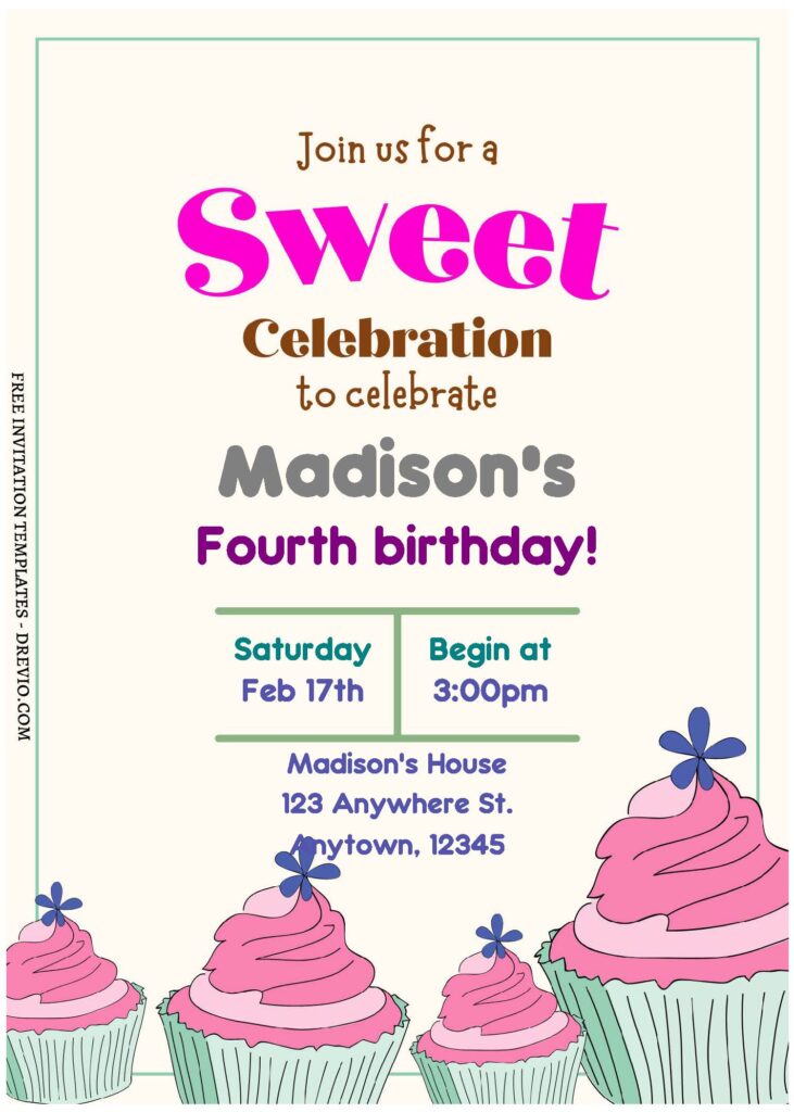 Invitation Template of (Free Editable PDF) Sweet Cupcake Kids Birthday Invitation Templates 2