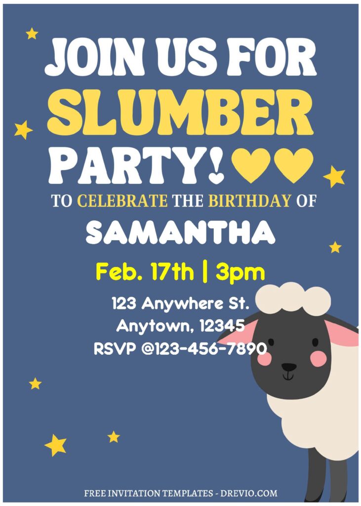 (Free Editable PDF) Cute Sheep Slumber Birthday Party Invitation Templates B
