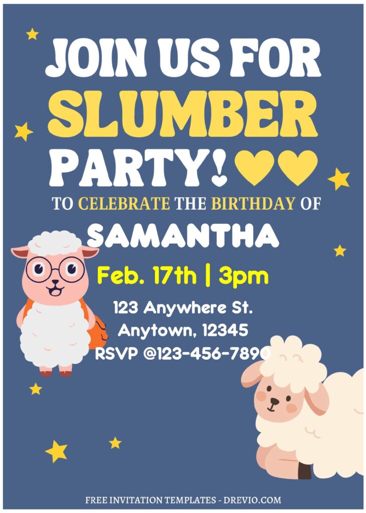 Invitation Template of (Free Editable PDF) Cute Sheep Slumber Birthday Party Invitation Templates 1