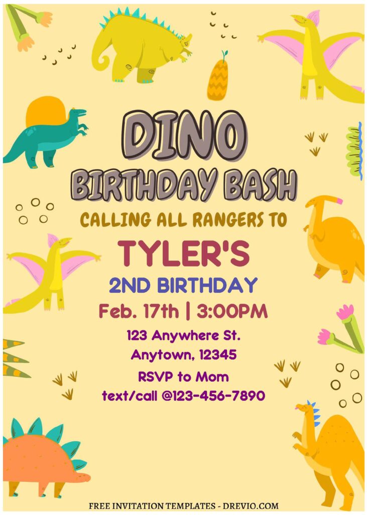 Invitation Template of (Free Editable PDF) Easy At-Home Dinosaur Birthday Invitation Templates 3