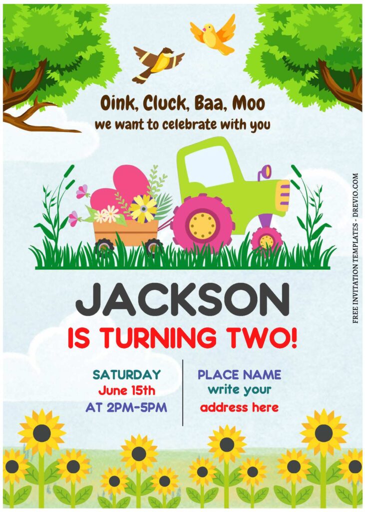 (Free Editable PDF) Beautiful Farm Animals Birthday Invitation Templates with Cartoon Farm Animals