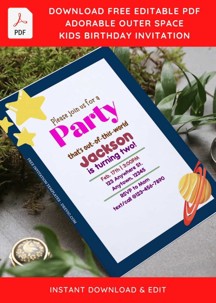 Invitation Template of (Free Editable PDF) Far-Out Outer Space Themed Birthday Invitation Templates 7