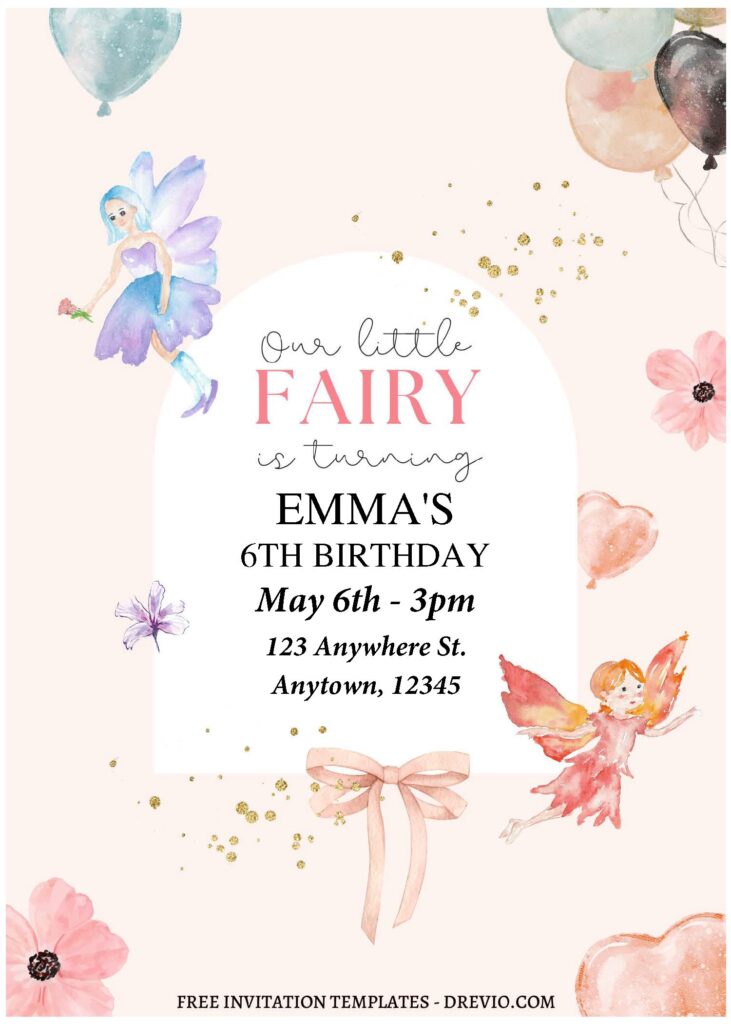 (Free Editable PDF) Pretty Garden Fairy Birthday Invitation Templates with cute magical fairy