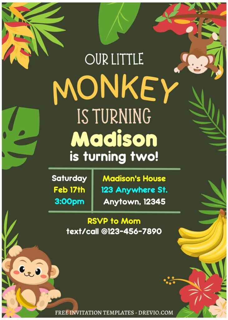 Invitation Template of (Free Editable PDF) Adorable Little Monkey Birthday Invitation Templates 3