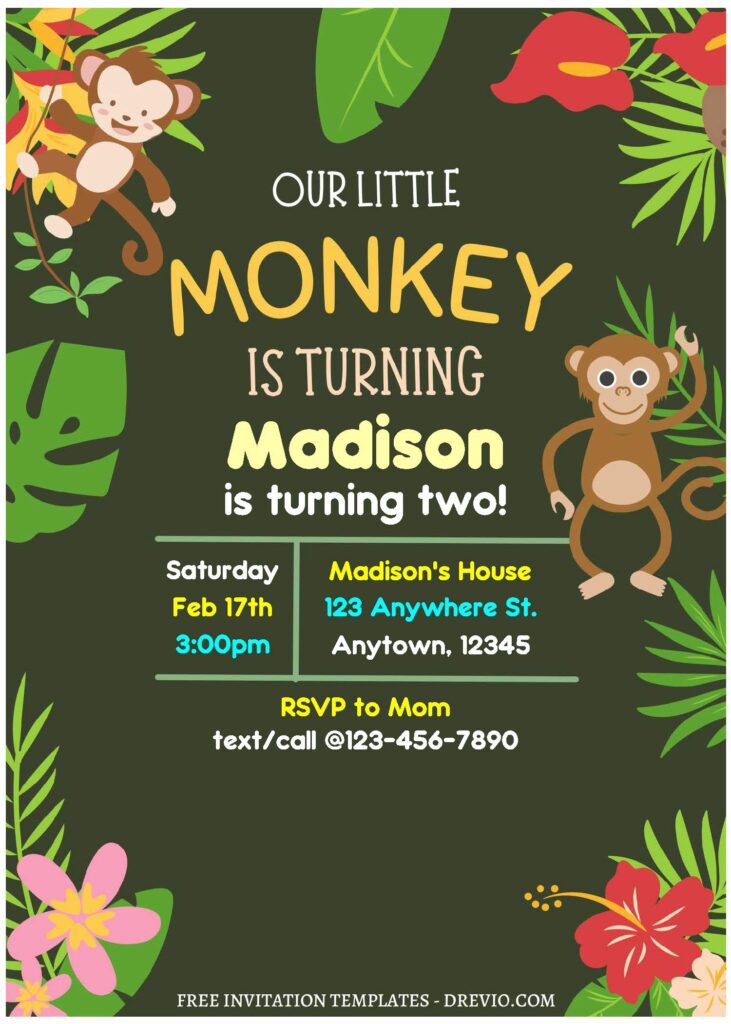 Invitation Template of (Free Editable PDF) Adorable Little Monkey Birthday Invitation Templates 2