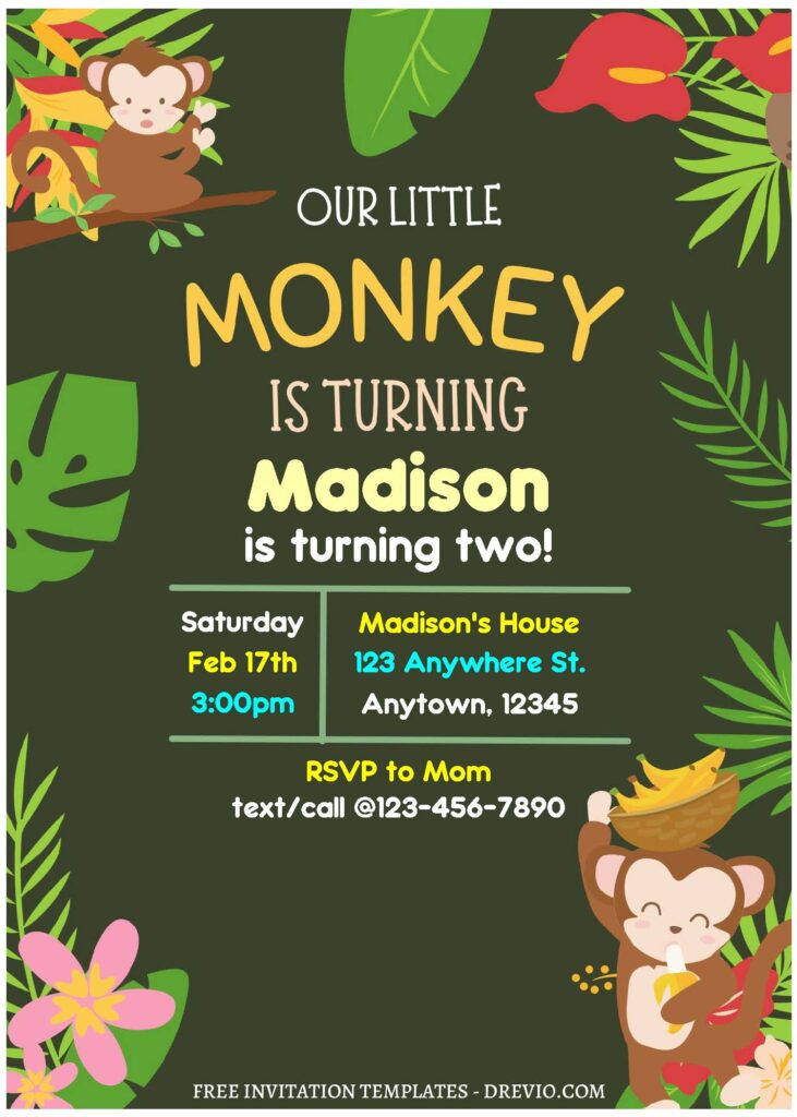 Invitation Template of (Free Editable PDF) Adorable Little Monkey Birthday Invitation Templates 1