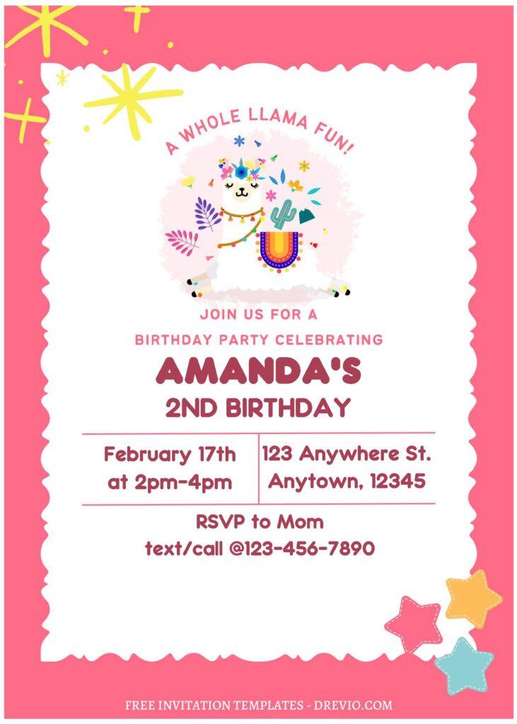 Invitation Template of (Free Editable PDF) Baby Llama Birthday Invitation Templates 3