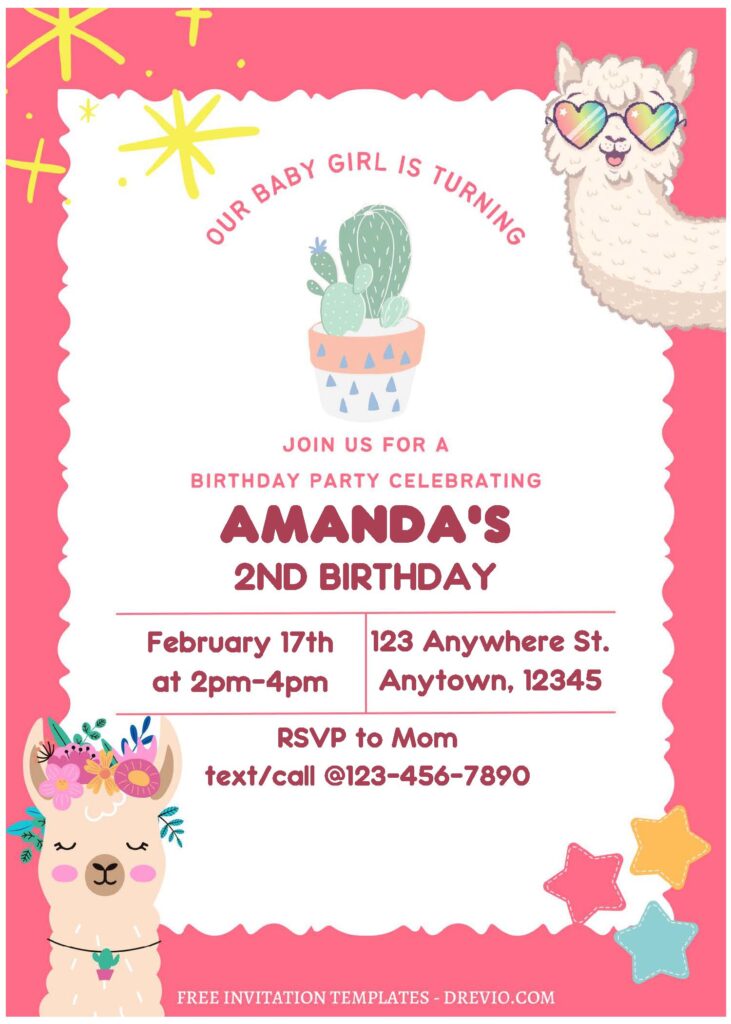 Invitation Template of (Free Editable PDF) Baby Llama Birthday Invitation Templates 2