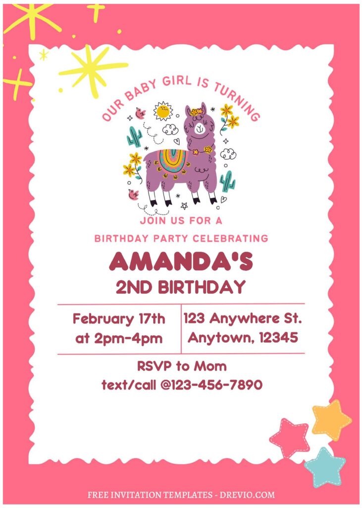 Invitation Template of (Free Editable PDF) Baby Llama Birthday Invitation Templates 1