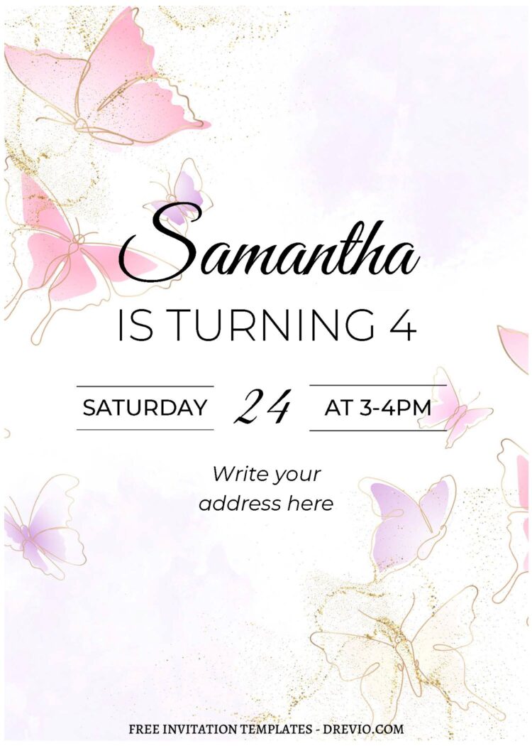 (Free Editable PDF) Fluttering Magical Butterfly Birthday Invitation ...