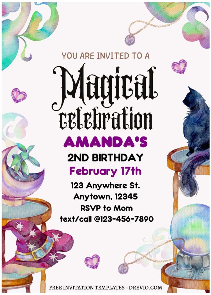(Free Editable PDF) Magical Wizard Themed Birthday Invitation Templates with cute wizard theme