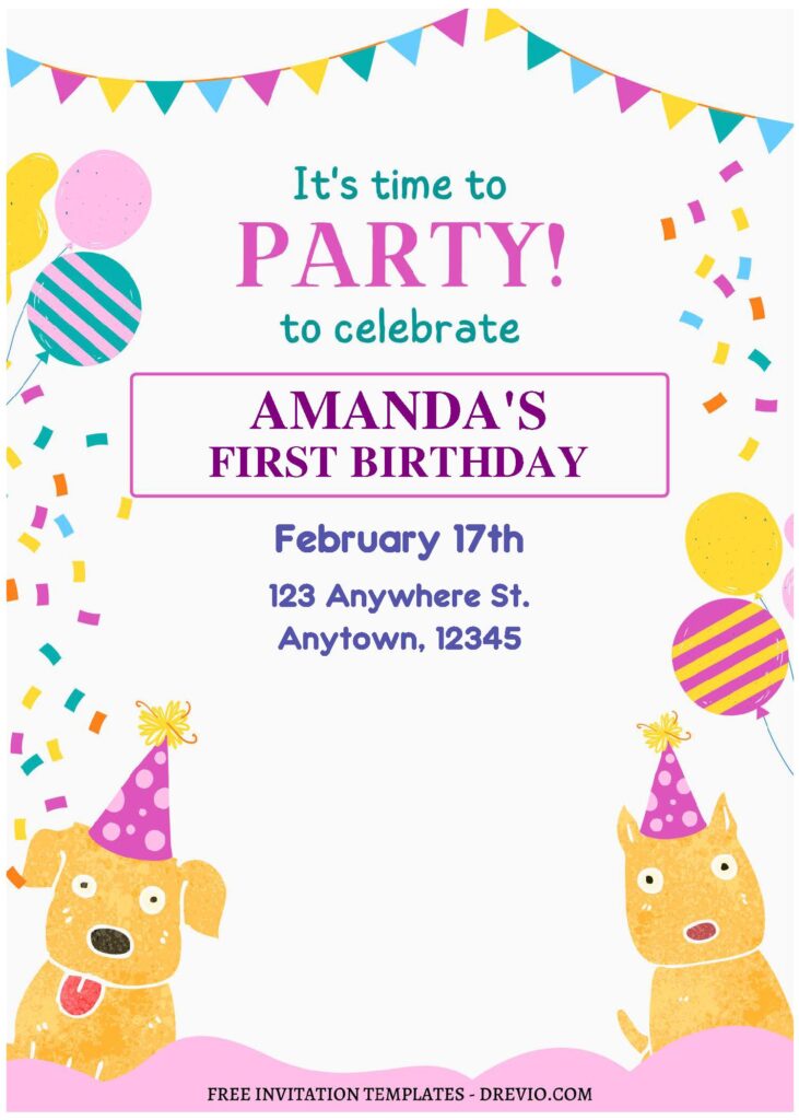 (Free Editable PDF) Flashy Puppy PAWTY Birthday Invitation Templates B