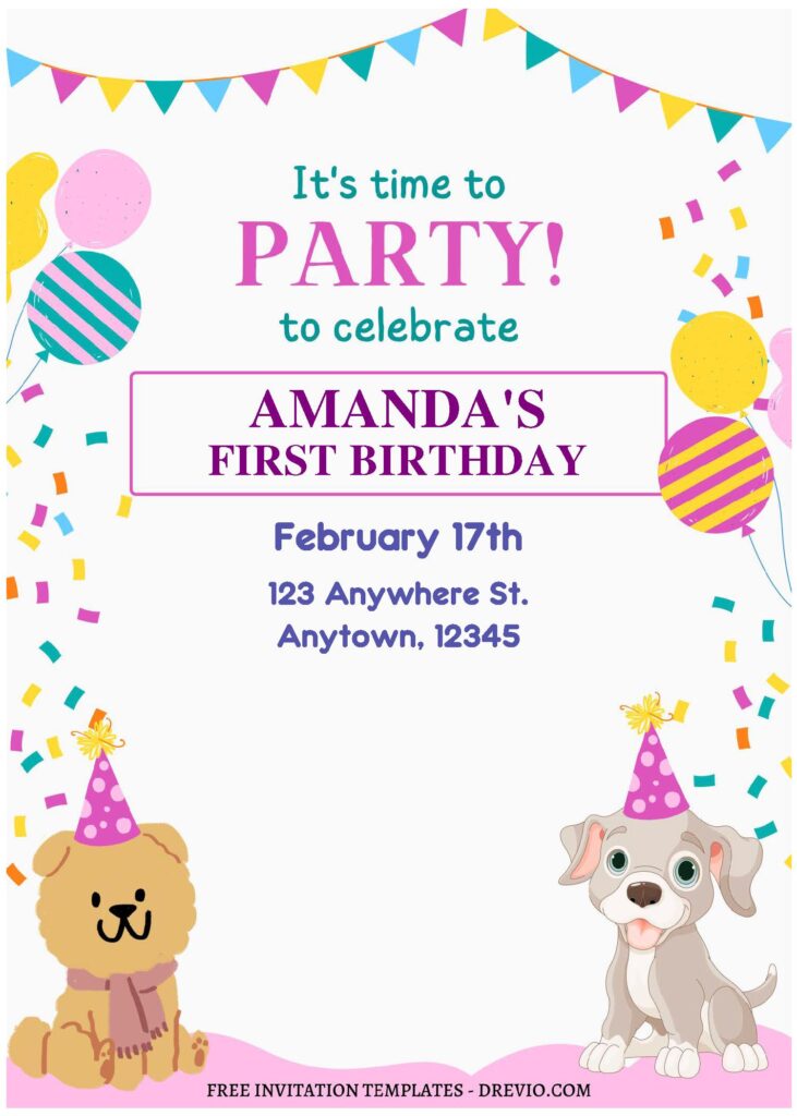 Invitation Template of (Free Editable PDF) Flashy Puppy PAWTY Birthday Invitation Templates 1