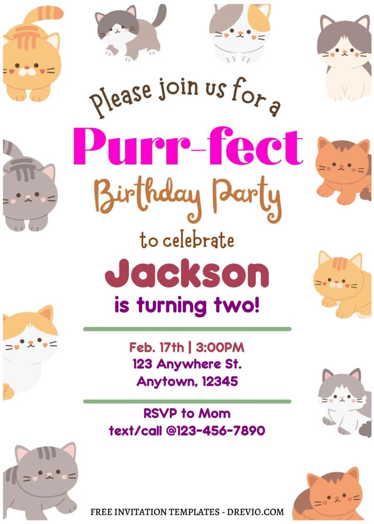 Invitation Template of (Free Editable PDF) Cute Kitty Purrfect Birthday Invitation Templates 3